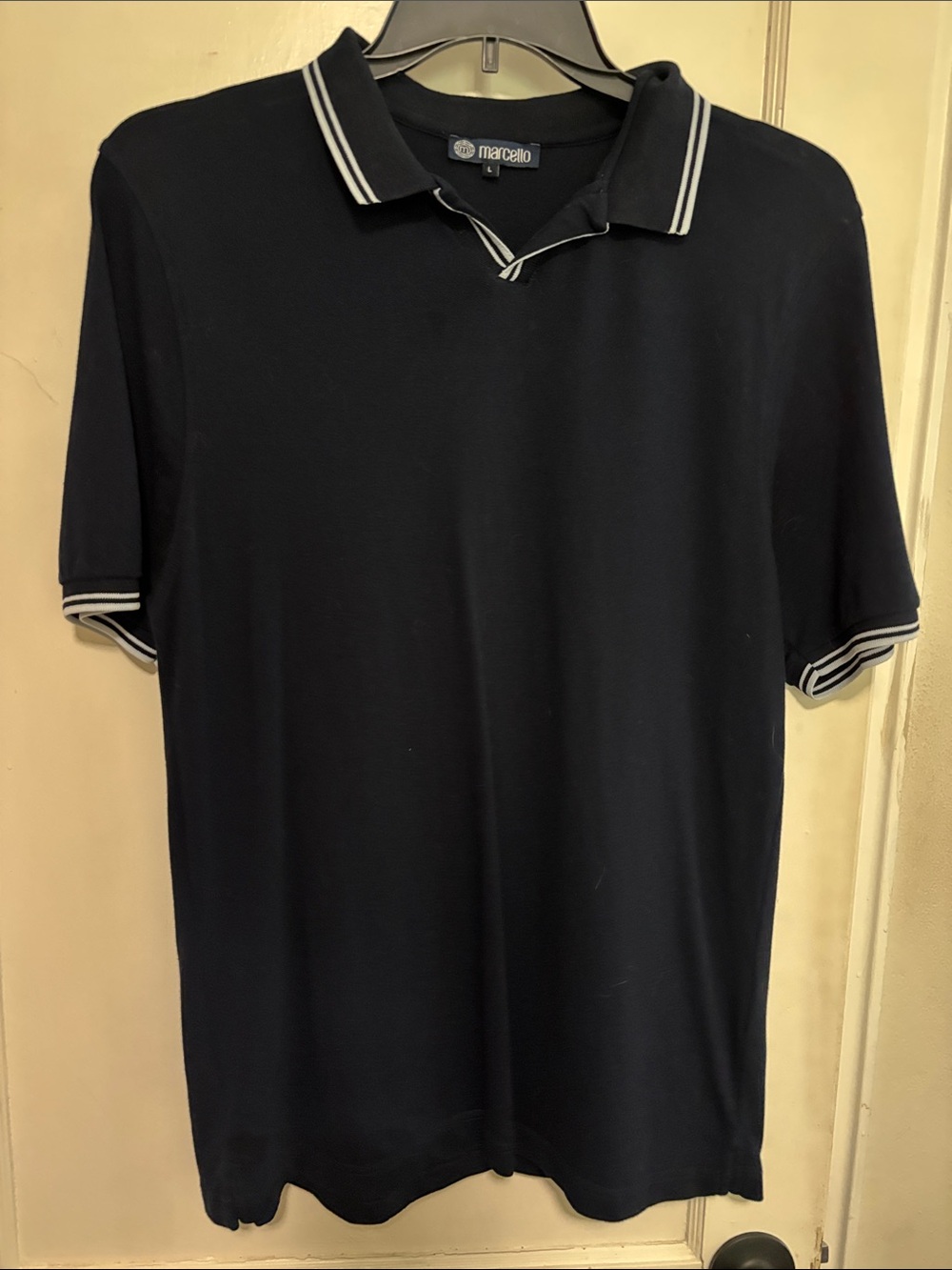 Marcello Midnight Blue Polo with Contrast Stripe Collar